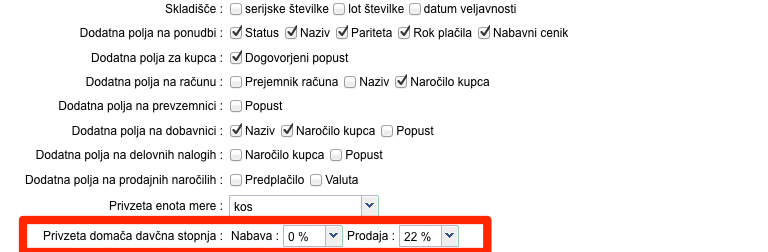 privzeta davčna stopnja
