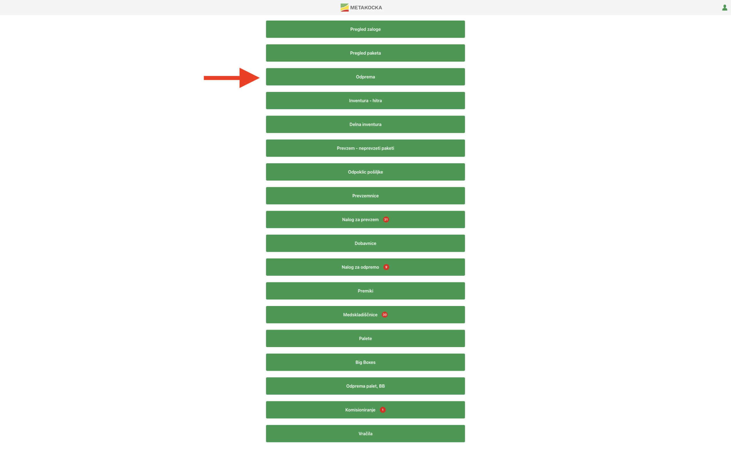 Izbira embalaže na čitalcu 1
