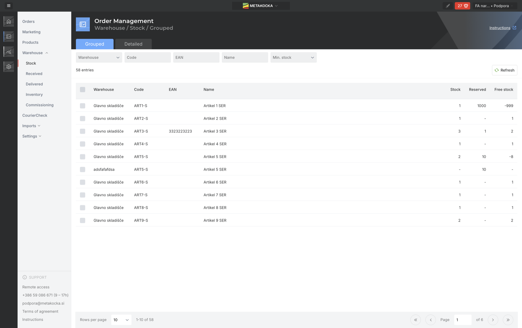 Pregled zaloge v Order Managementu z novim filtrom Min. zaloga
